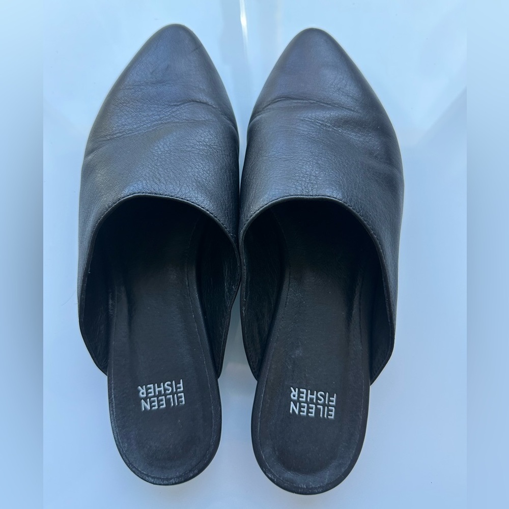 Eileen Fisher black leather mules size 7.5